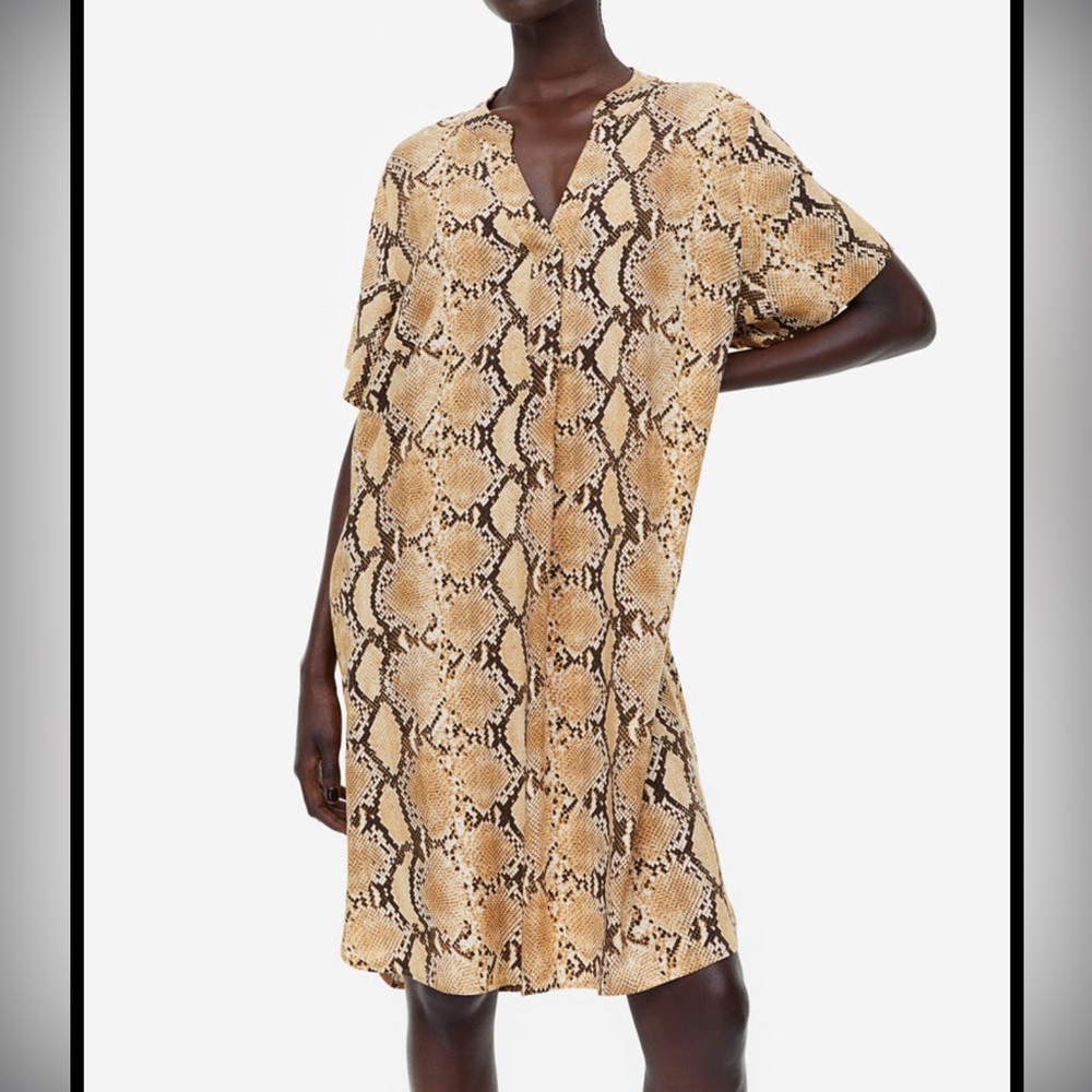 H&M Tan and Brown Snakeskin V-NECK TUNIC Size XXL